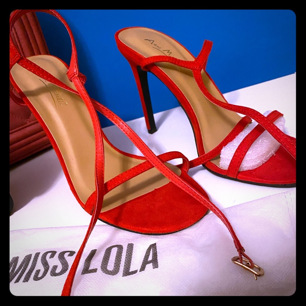 Miss Lola Red Sandal Ankle strap Heels